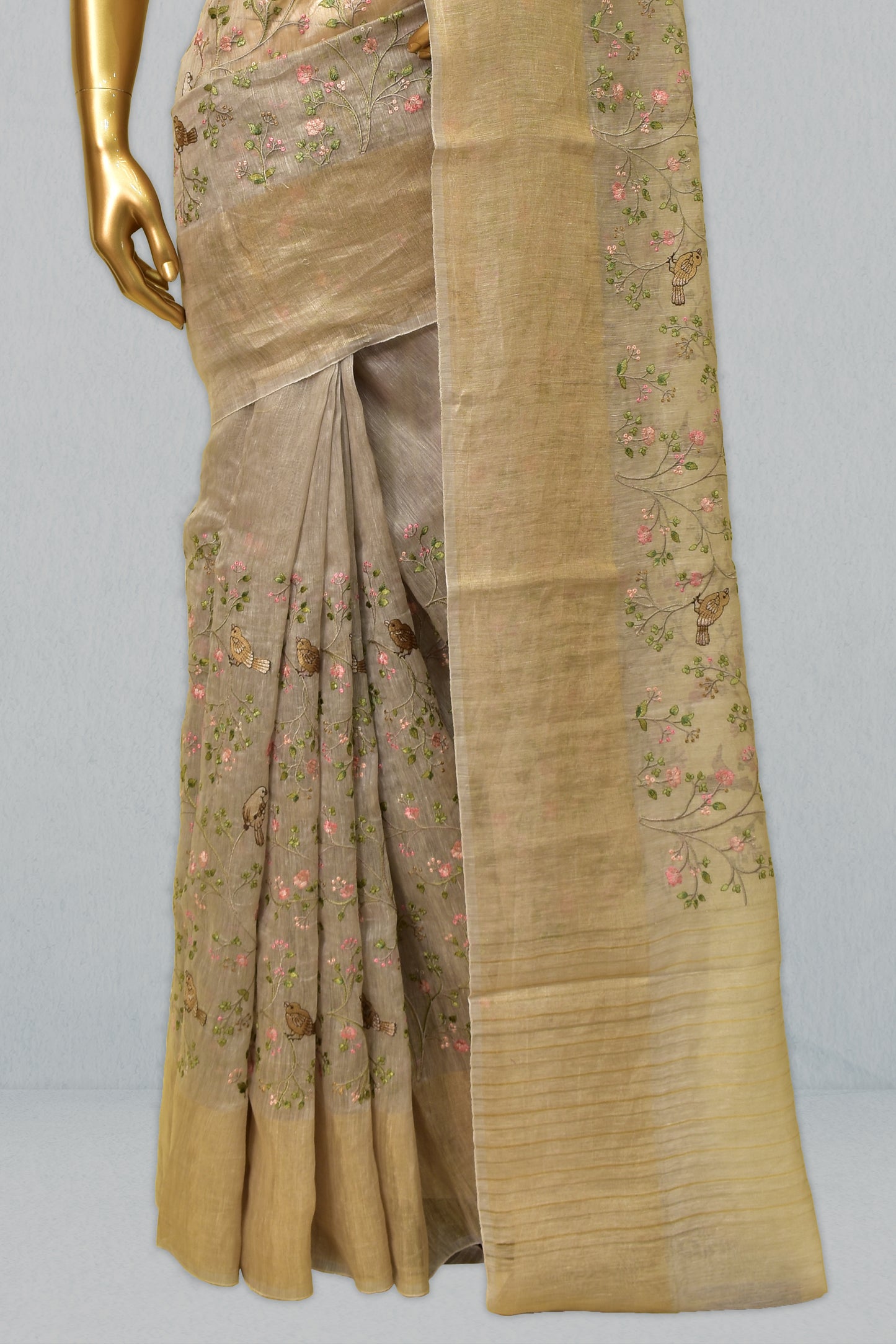 Linen Embroidery Saree