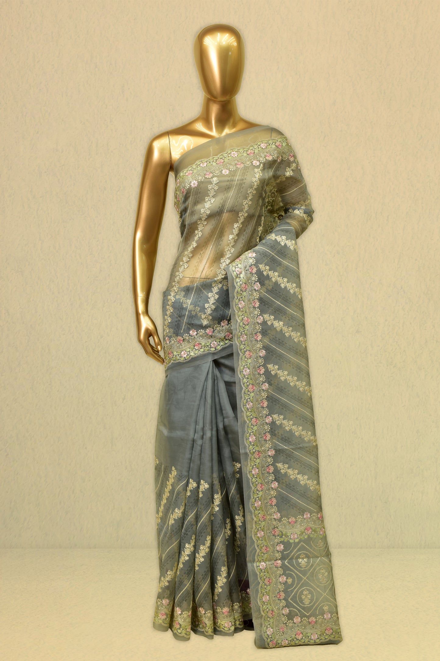 Kora Embroidery Saree