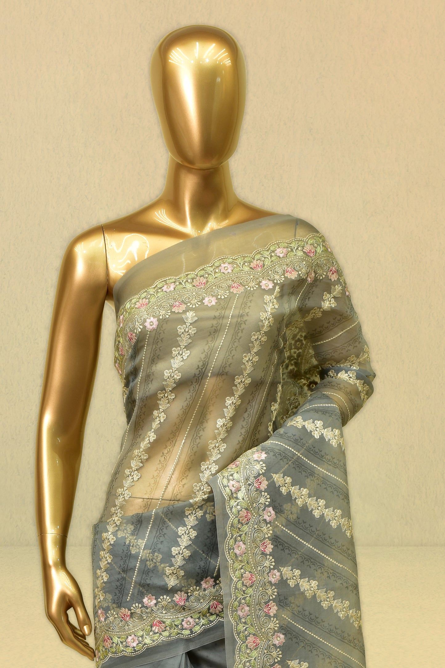 Kora Embroidery Saree