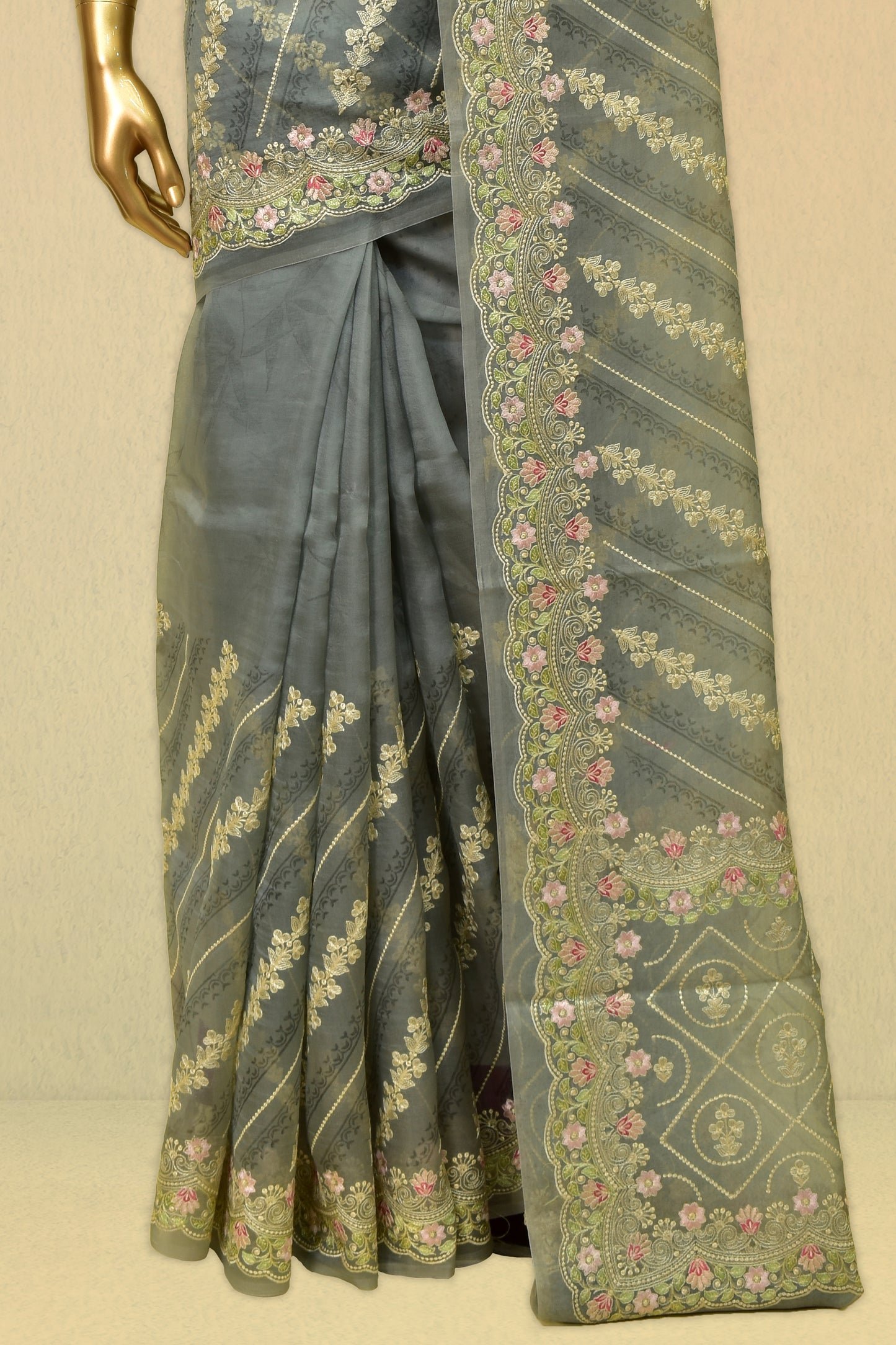 Kora Embroidery Saree