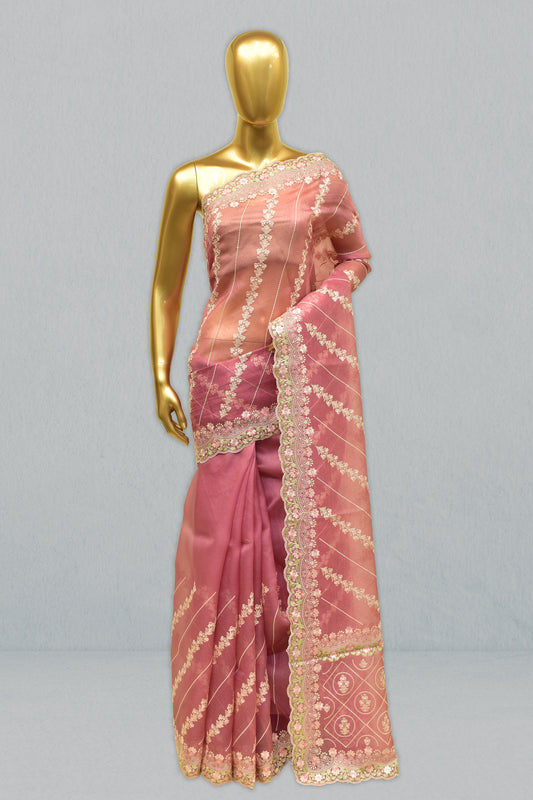 Kora Embroidery Saree