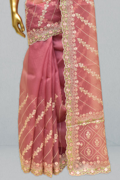 Kora Embroidery Saree