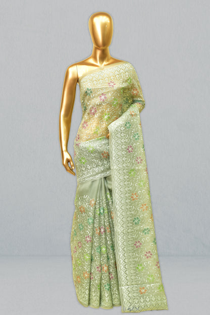 Kora Embroidery Saree