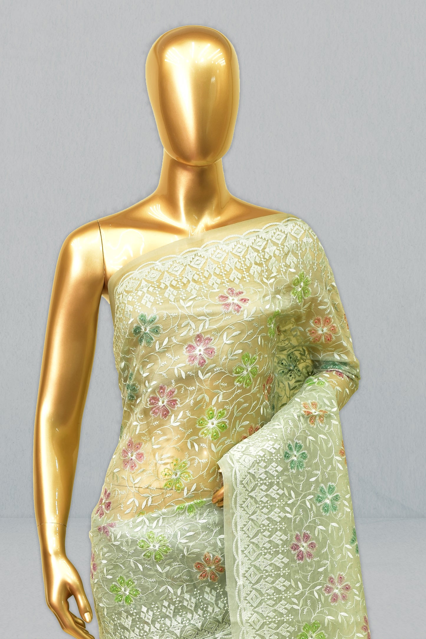 Kora Embroidery Saree