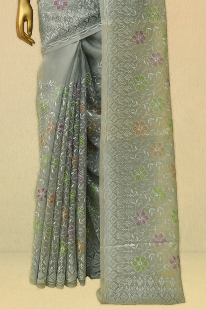 Kora Embroidery Saree